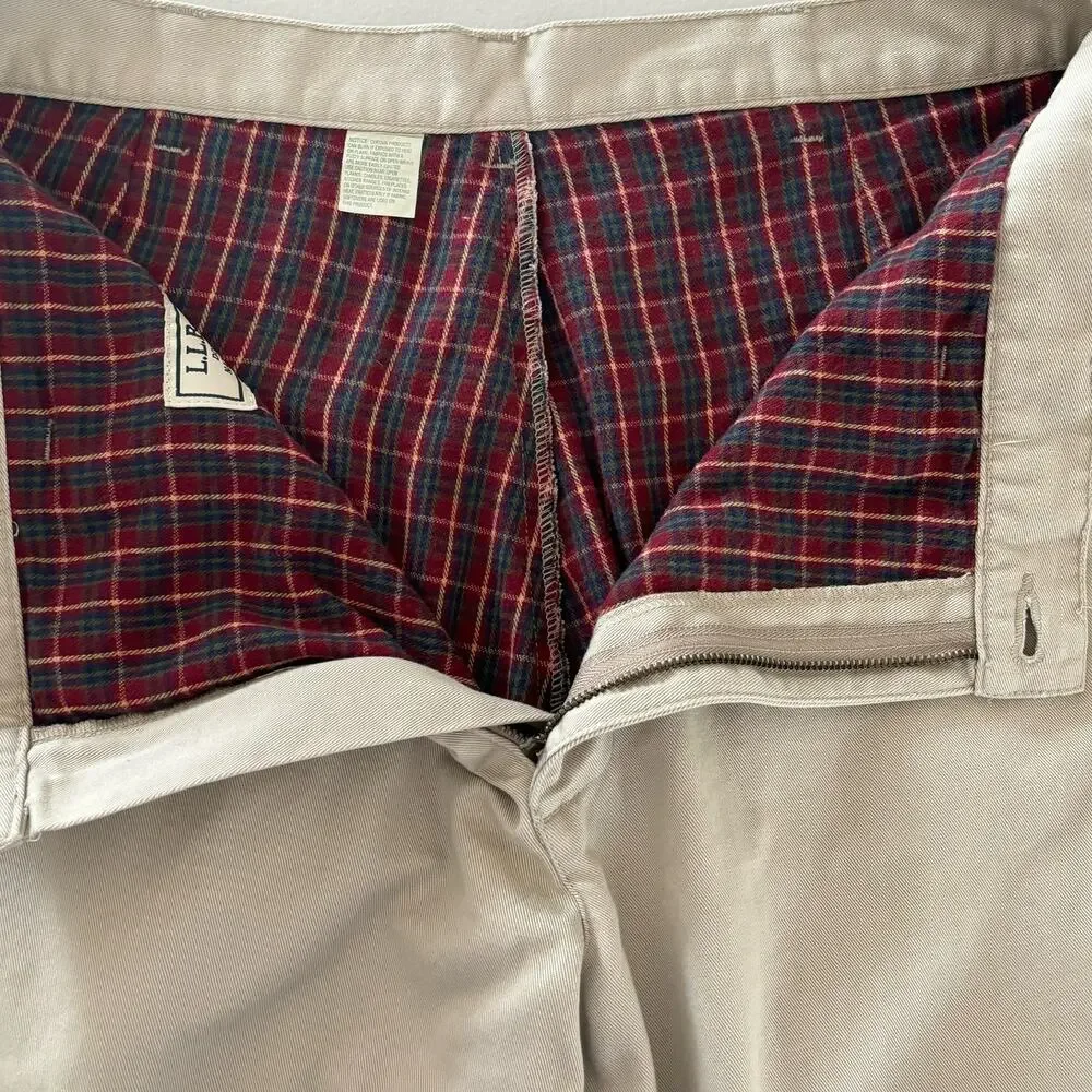 LL Bean Natural Fit Khaki Chinos Mens 33x30‎ Plaid Flannel Lined Double L